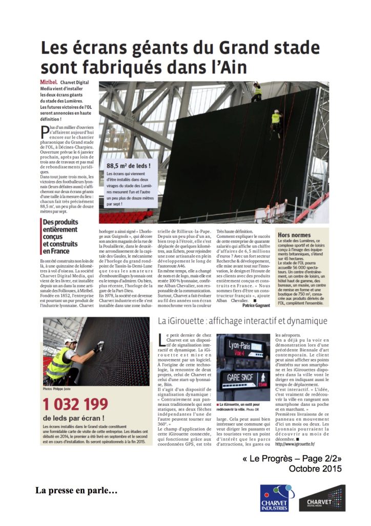 article Le Progrès installation écrans géants par everest