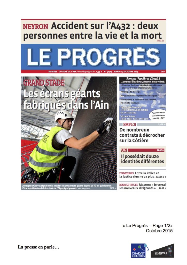 Article Le Progrès installation écrans géants par everest
